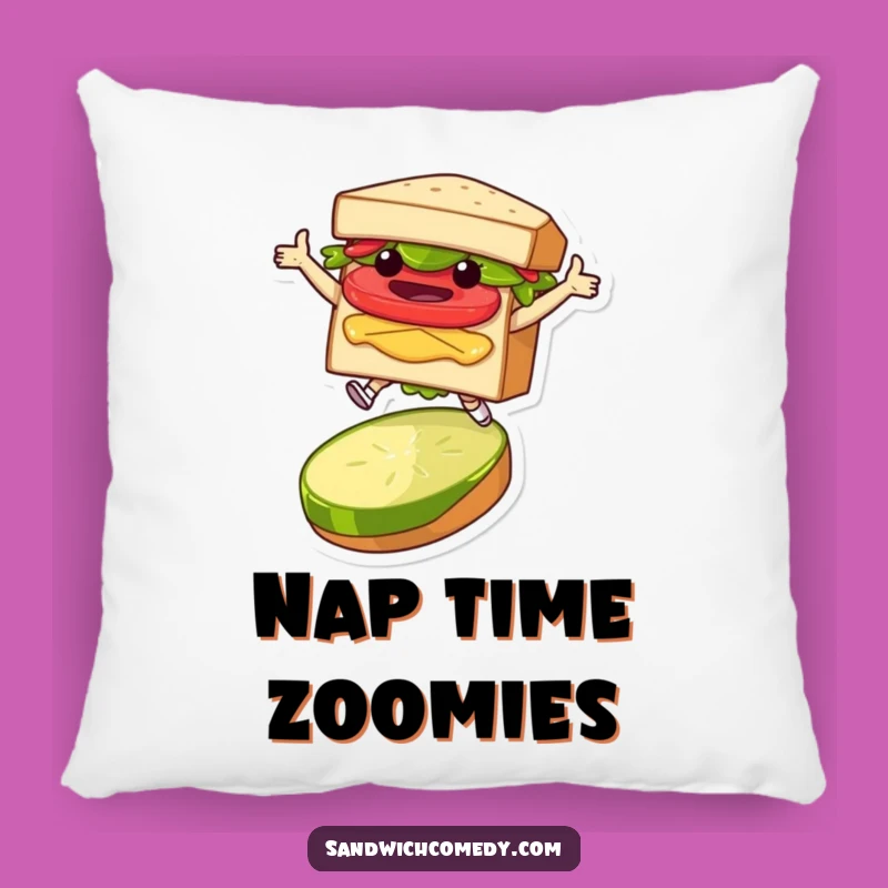 Funny Sandwich Leap Pillow - Soft Character Jumping Over Pickle Cushion