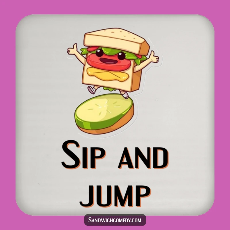 Funny Sandwich Leap Drink Coaster - Table Protector Jumping Over Pickle