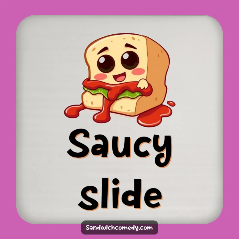 Funny Ketchup Slide Drink Coaster - Table Protector Sandwich Character
