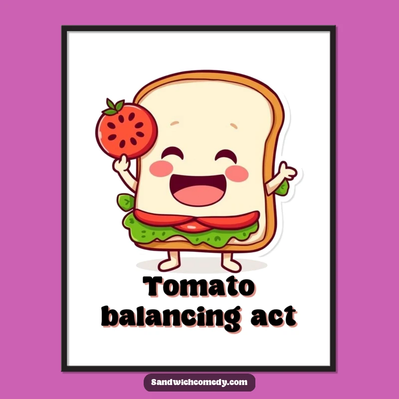 Funny Balancing Sandwich Poster - Tomato Slice Art Print