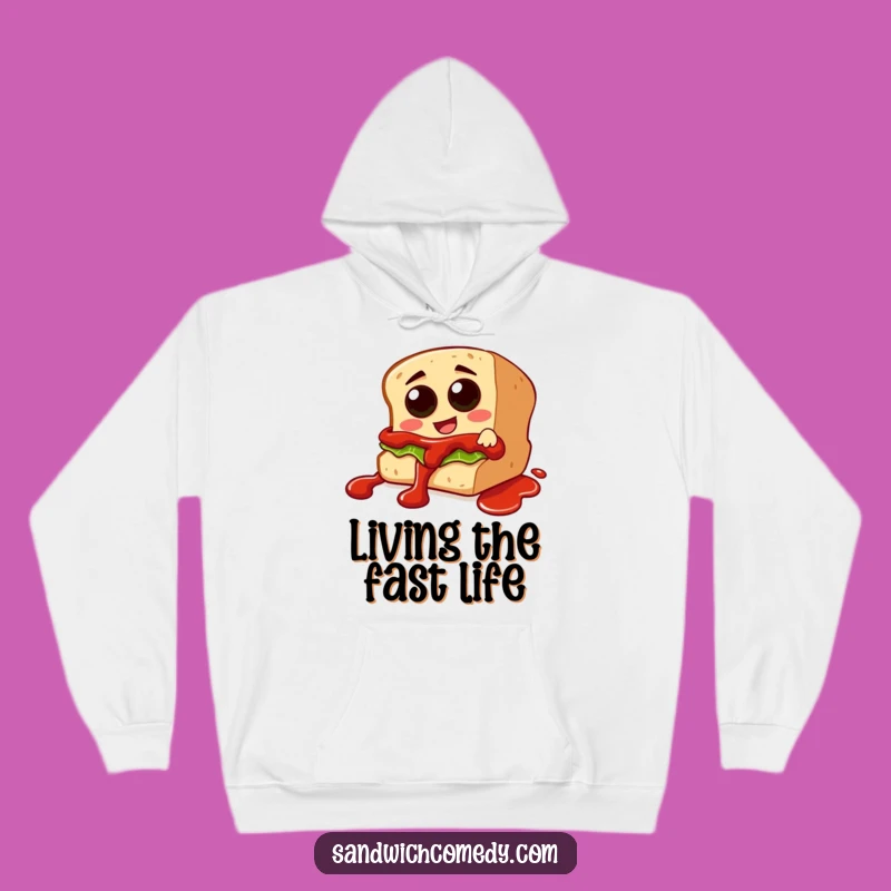 Funny Ketchup Slide Hoodie - Cozy Sandwich Character Sliding Down Sweatshirt
