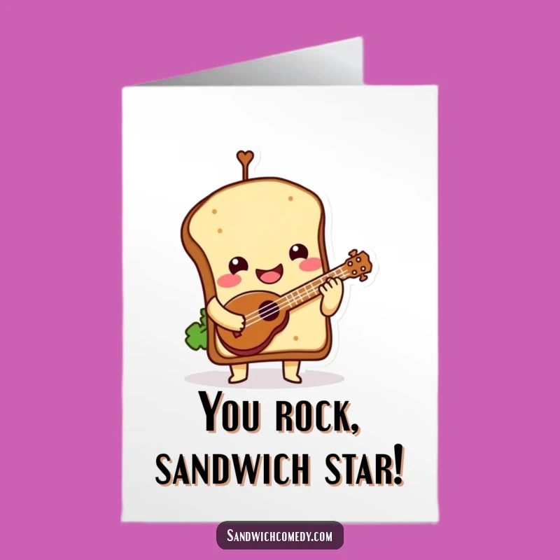 Free Printable Congratulations Card: Sandwich Ukulele Player - Joyful Downloadable Greeting