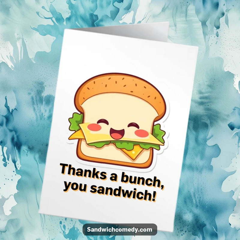 Funny Free Printable Thank You Card showcasing a smiling sandwich, a delightful way to say thanks.