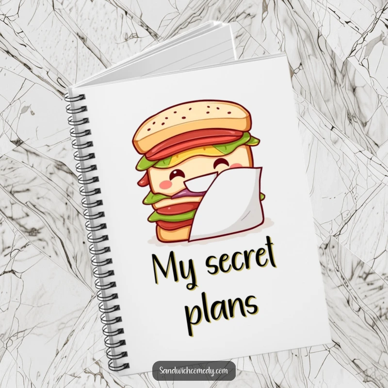 Funny layered sandwich notebook featuring a big grin peeking from behind a napkin, ideal for notes and sketches.
